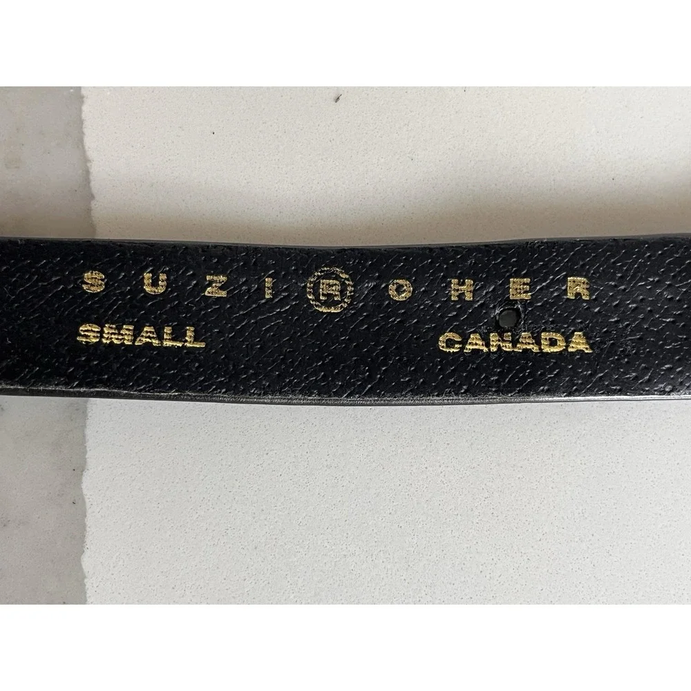 Suzi Roher Vintage Women Stretch Belt Small Black Leather Metal Links‎